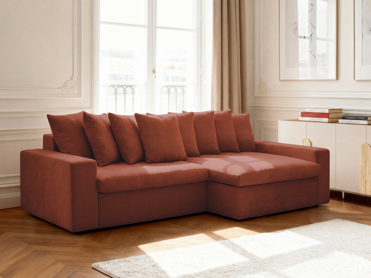 Bobochic Enore Ecksofa 330 × 100 cm Stoff Rot Ecke rechts