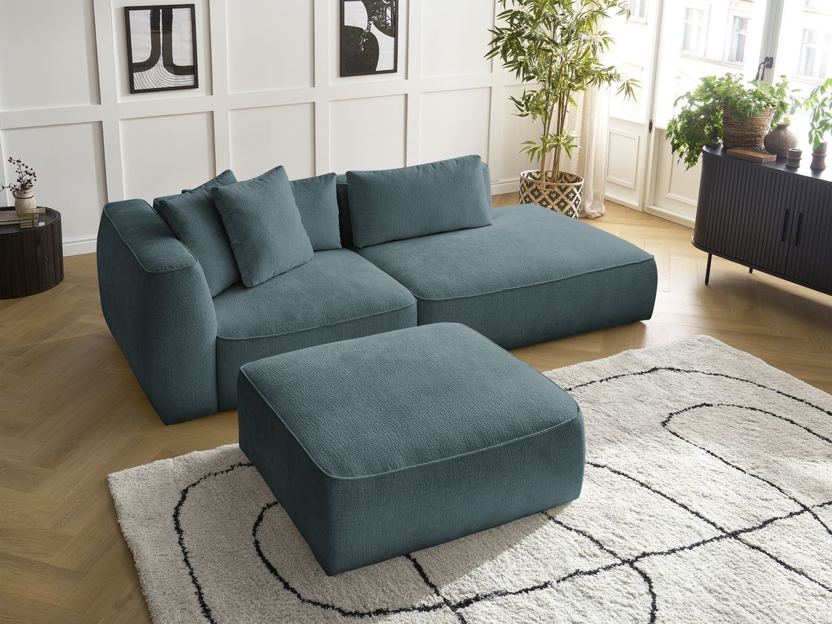 Bobochic Leopold Sofa 4-Sitzer mit Pouf Strukturstoff Dunkelblau Armlehne links