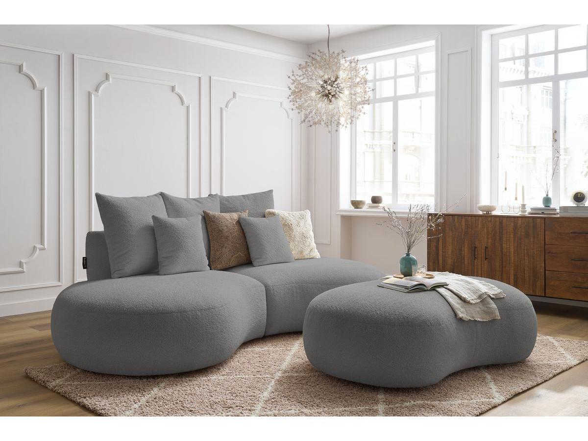 Bobochic Saint-germain Sofa 5-Sitzer mit Pouf Bouclé-Stoff Hellgrau