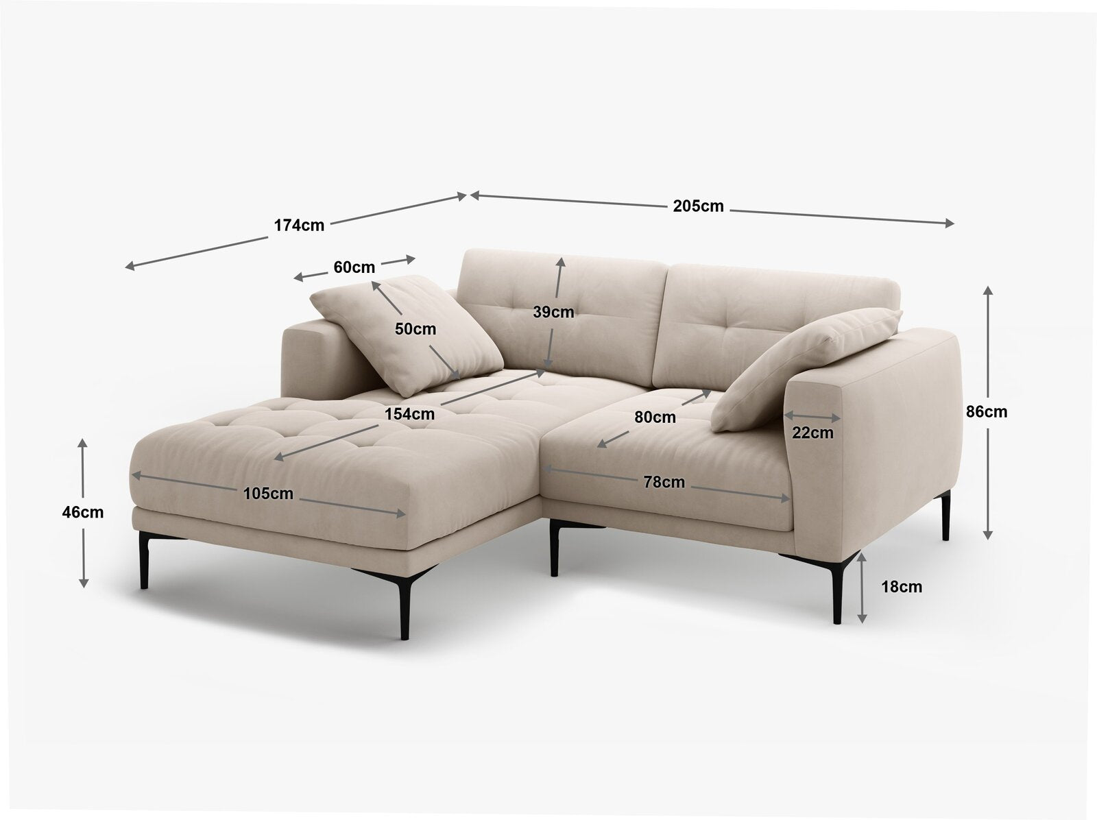 Micadoni Ecksofa Bemy 2-Sitzer Rechts Strukturierter Stoff Beige