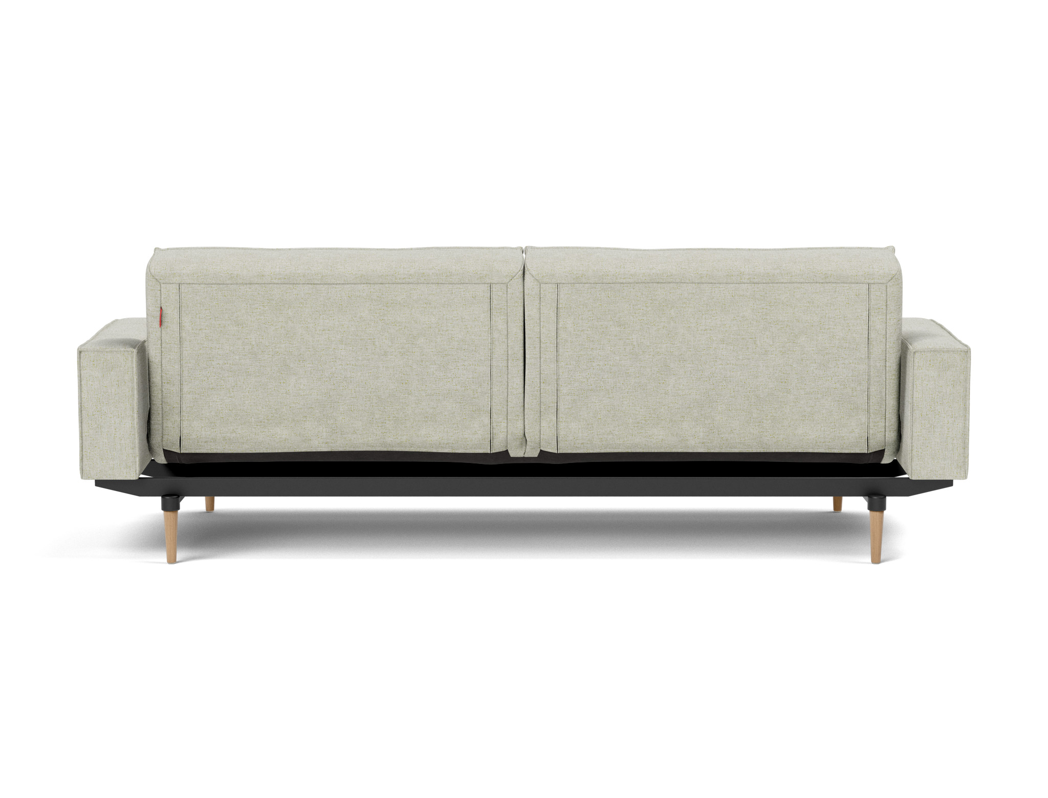 Schlafsofa Splitback mit Armlehnen Flachgewebe Avella 280-Sand Beine Styletto Eiche hell