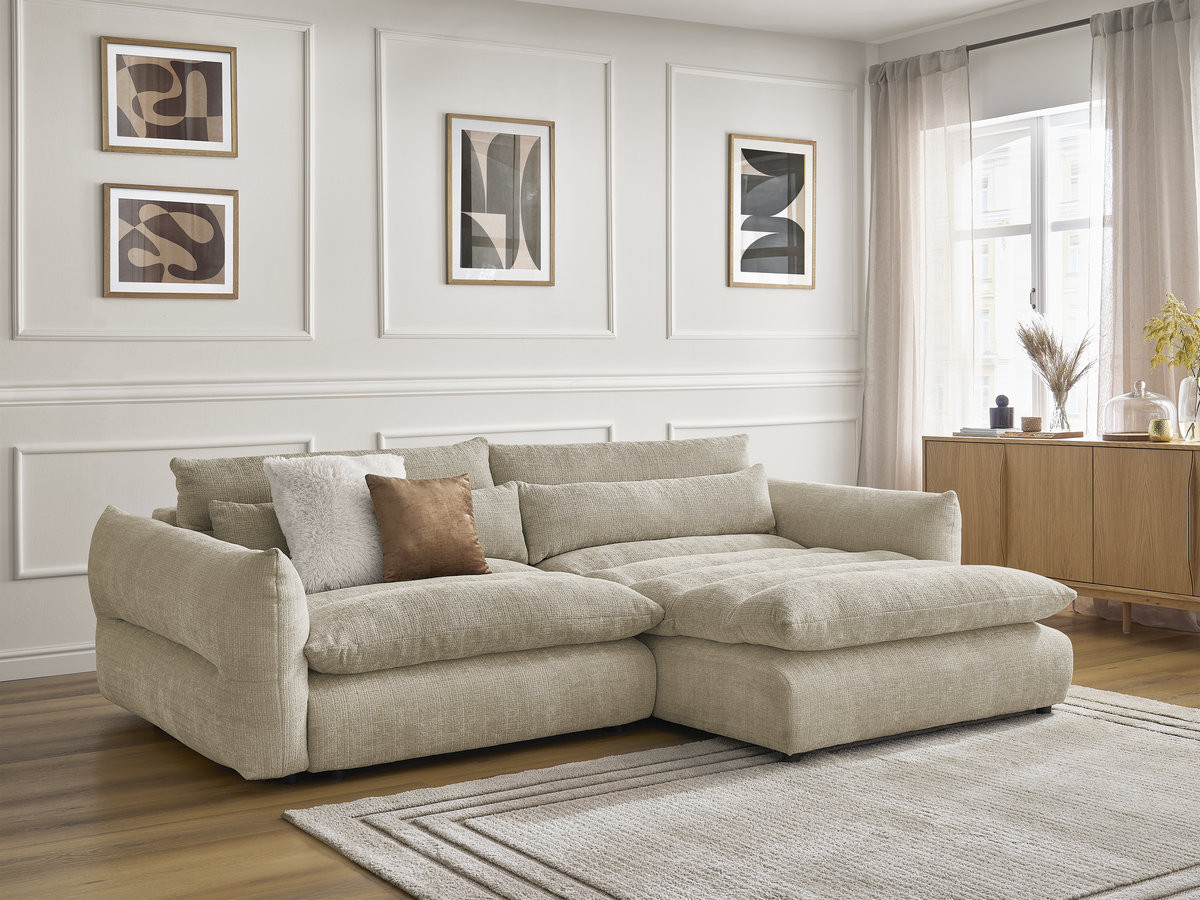 Bobochic Neil Ecksofa Strukturstoff Beige Ecke rechts