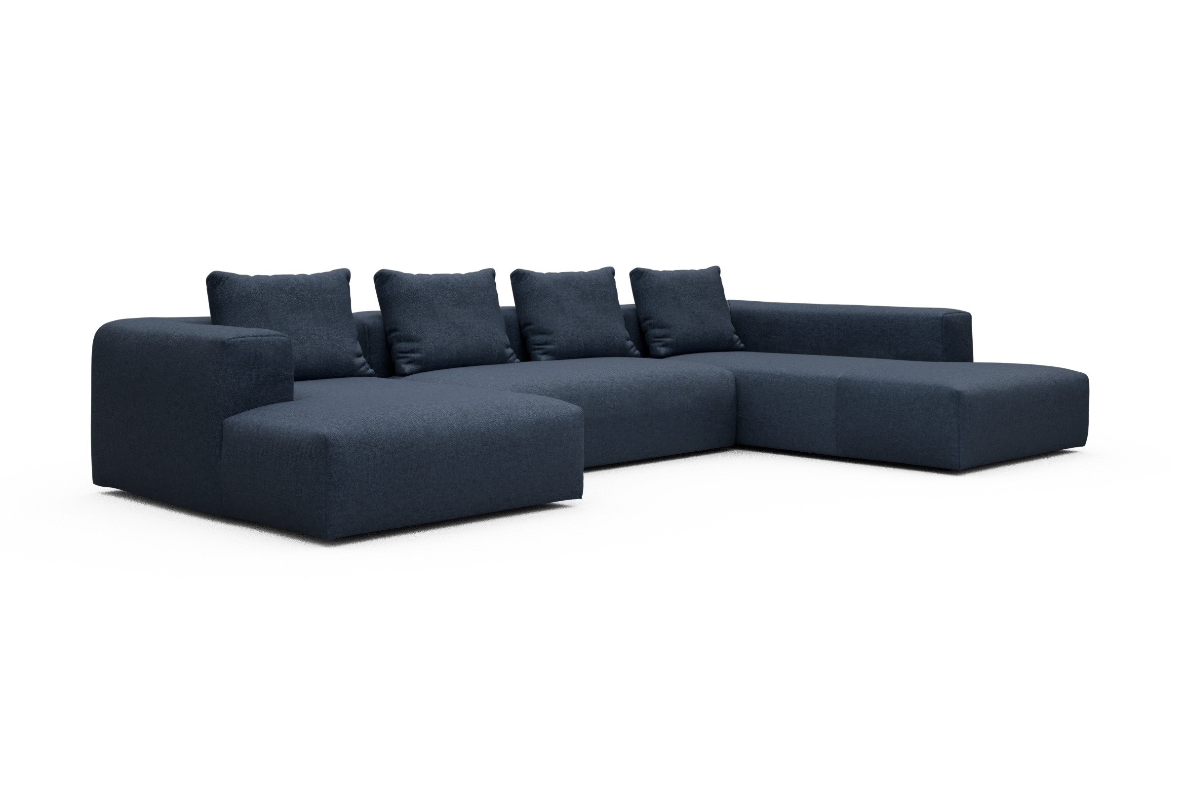 Wohnlandschaft Fred Relax-Ecke rechts mit 2-Sitzer und Chaiselongue links Strukturierter Stoff Sama 339-Deep-Blue