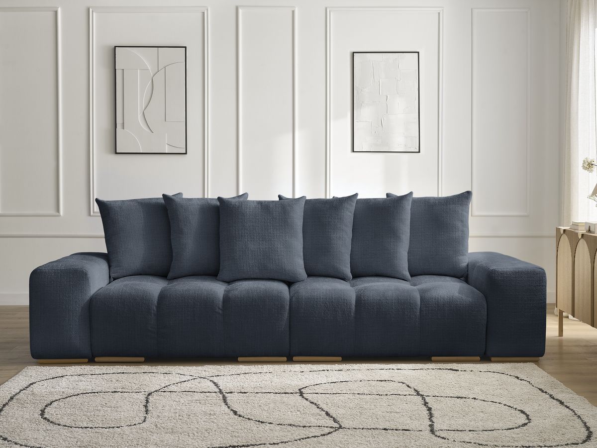 Bobochic Anakin Schlafsofa 3-Sitzer mit Bettkasten, 6 Kissen Strukturstoff Dunkelblau