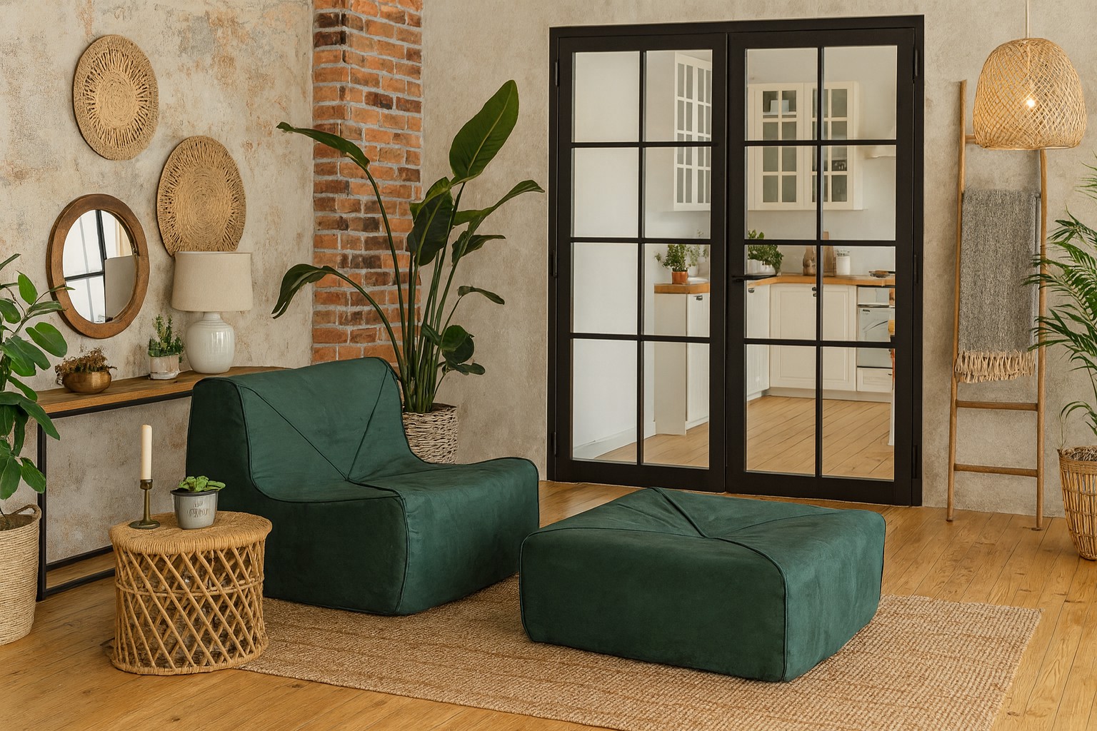 Livin Hill Sessel mit Fußhocker Nua Flaschengrün