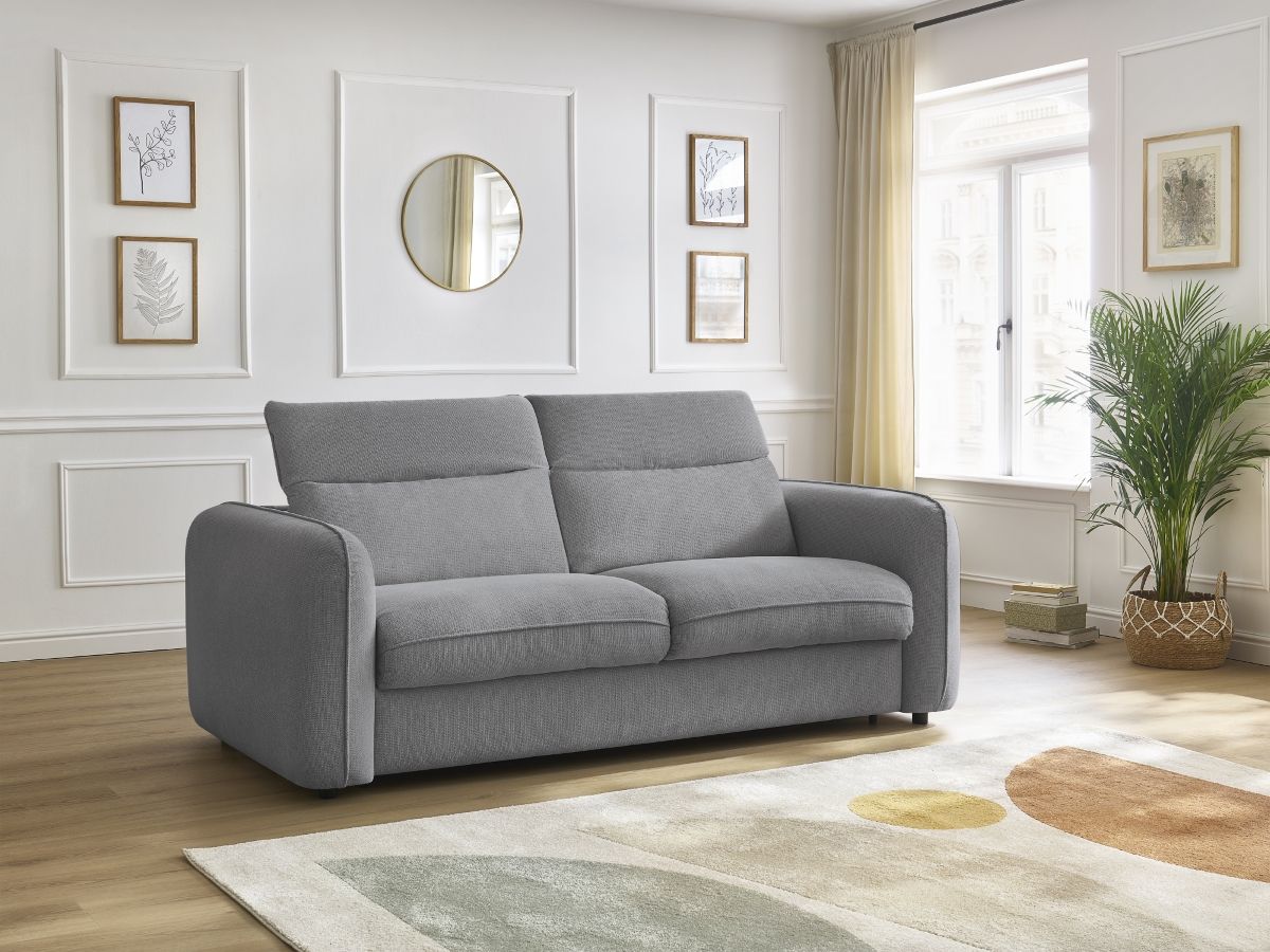 Bobochic Achille Schlafsofa 3-Sitzer Melange-Stoff Hellgrau, Liegefläche 160 × 200 cm