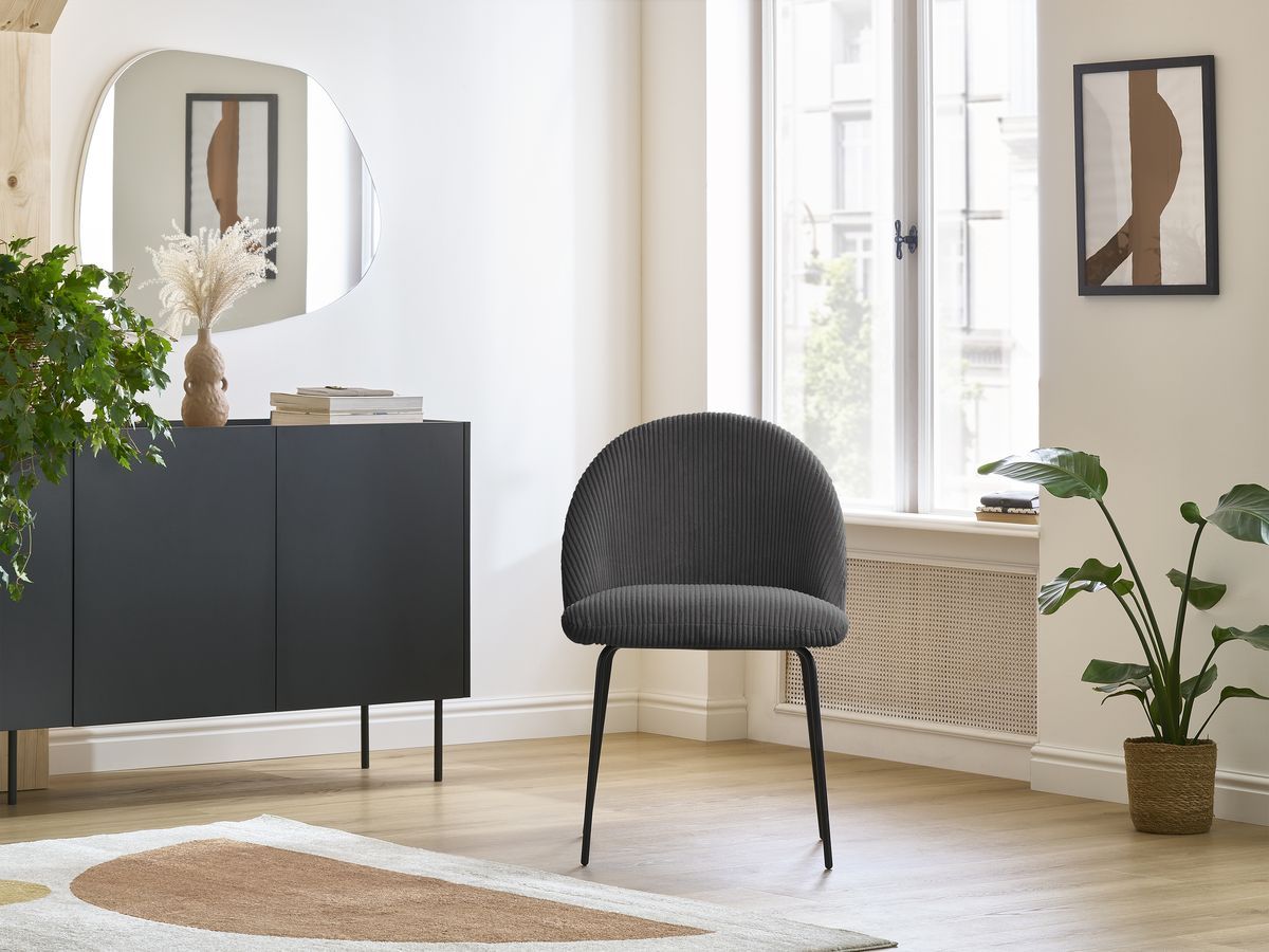 Bobochic Lalie Esszimmerstuhl mit Metallbeinen, schwarz Cordsamt Dunkelgrau