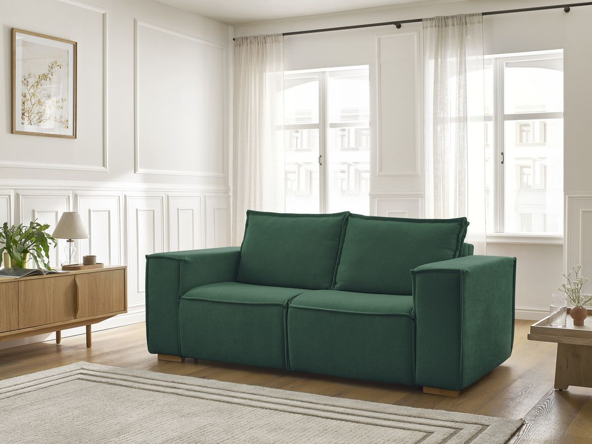 Bobochic Chelsea Schlafsofa 3-Sitzer Strukturstoff Grün, Liegefläche 140 × 200 cm