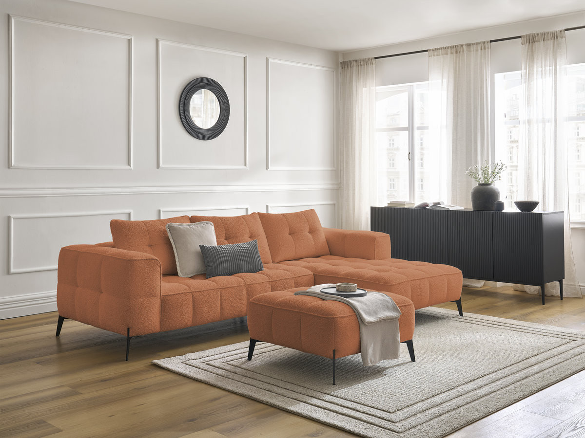Bobochic Anis Ecksofa mit Pouf Bouclé-Stoff Orange Ecke links