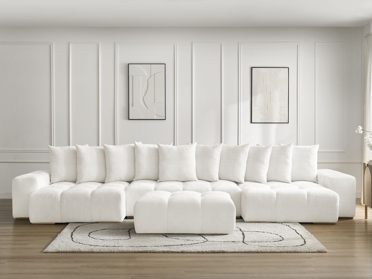 Bobochic Anakin Wohnlandschaft mit Pouf, 10 Kissen Strukturstoff Weiß