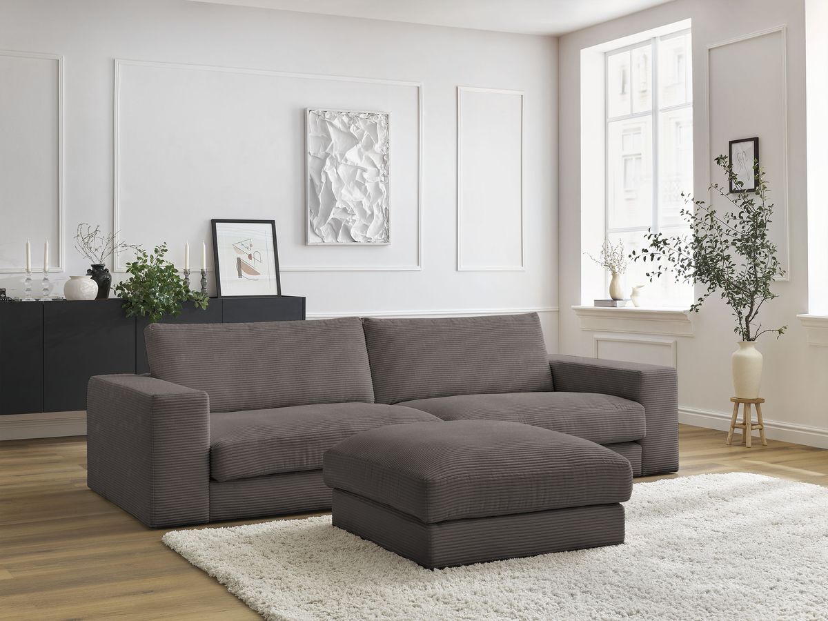 Bobochic Leonard Sofa 4-Sitzer mit Pouf 234 × 109 cm Cordsamt Braun