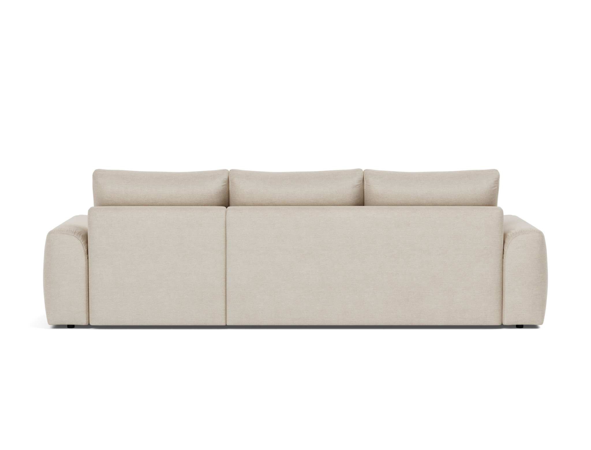 Schlafsofa Norum mit Chaiselongue und Chunky-Armlehnen Flachgewebe Phobos 586-Latte