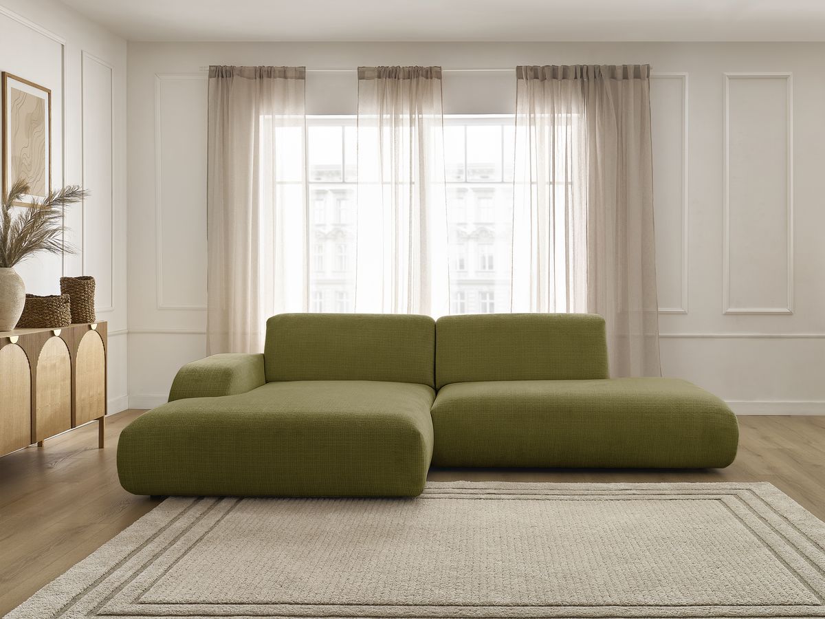 Bobochic Sirius Ecksofa 300 × 170 cm Strukturstoff Grün Ecke links