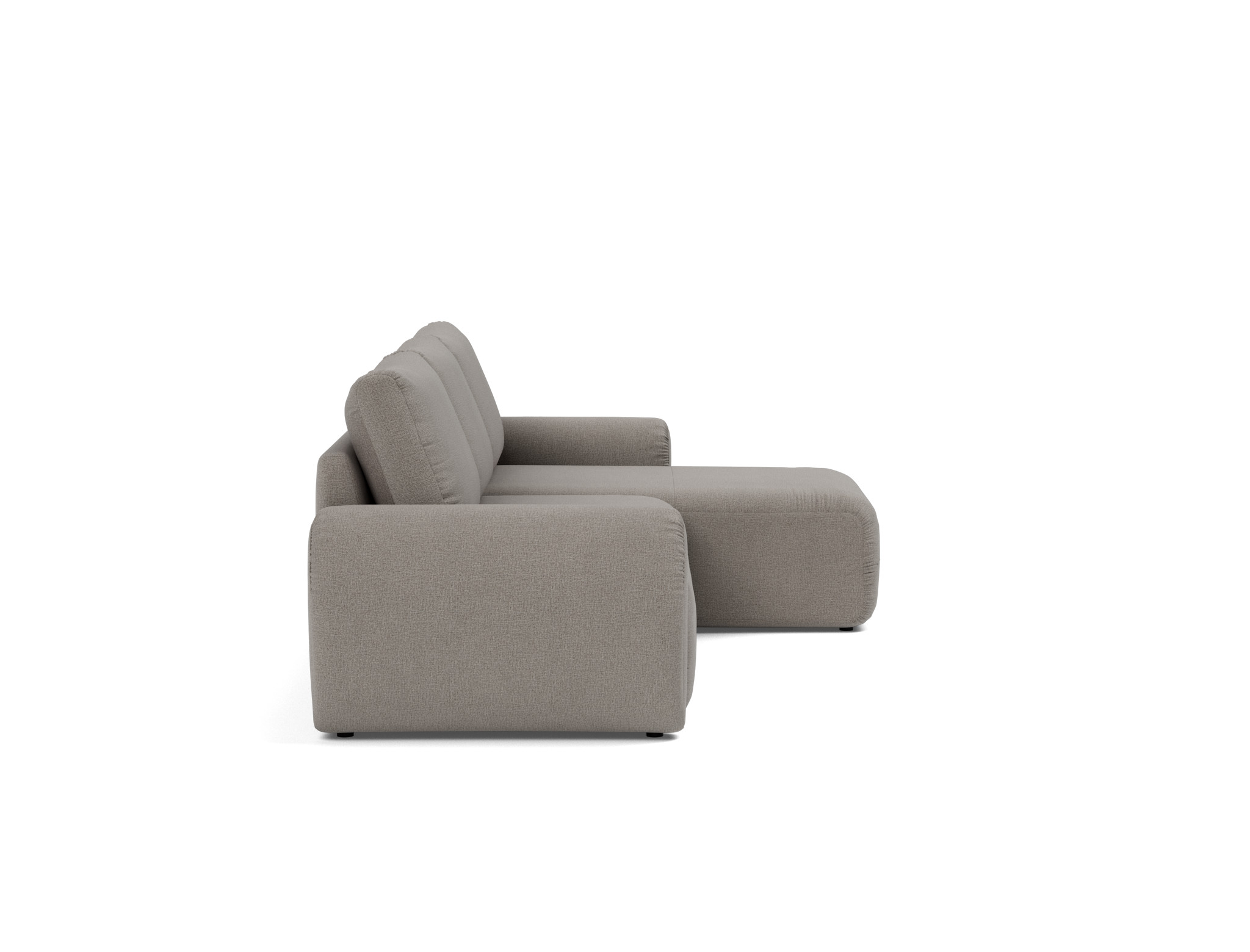 Schlafsofa Norum mit Chaiselongue und Curve-Armlehnen Flachgewebe Mixed Dance 521-Grey