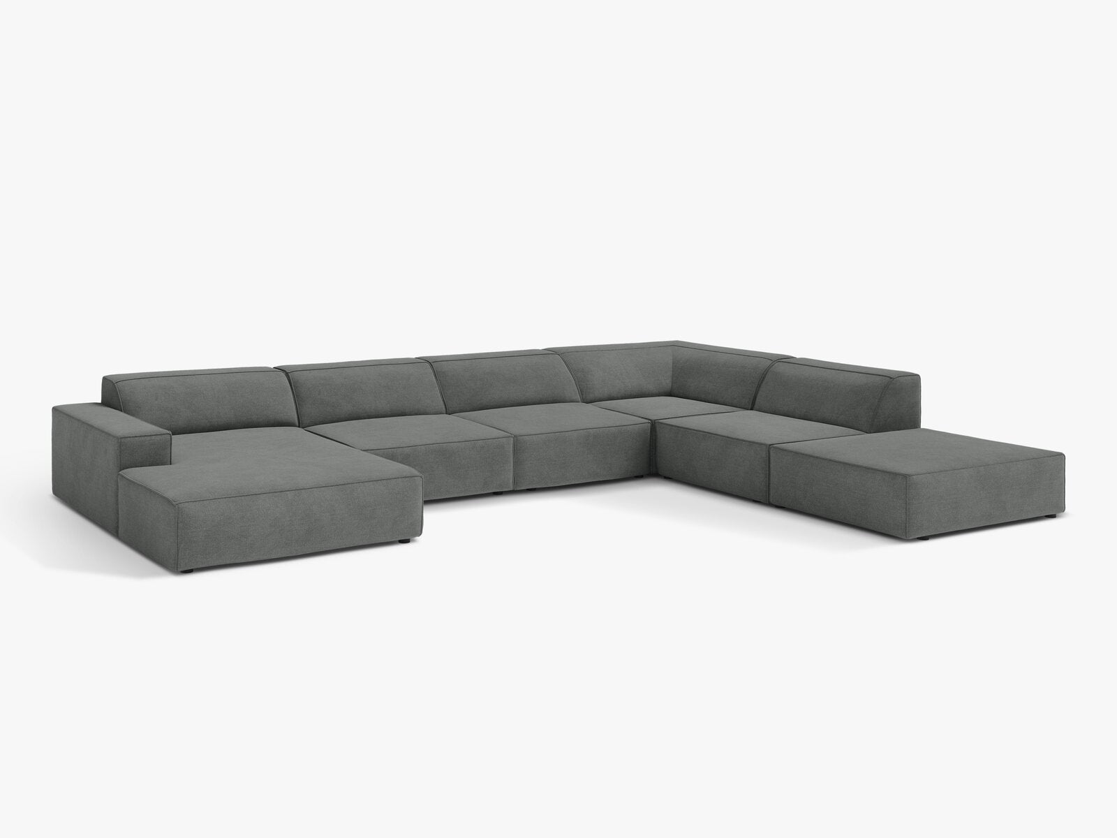 Micadoni Panorama-Ecksofa Jodie 7-Sitzer Rechts Strukturierter Stoff Liberty Grau