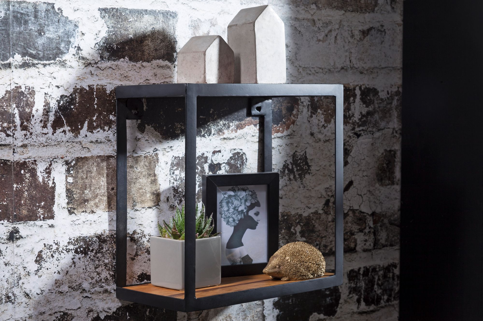 Wandregal Randaberg Sheesham Massivholz Schwarz 35 × 18 × 35 cm