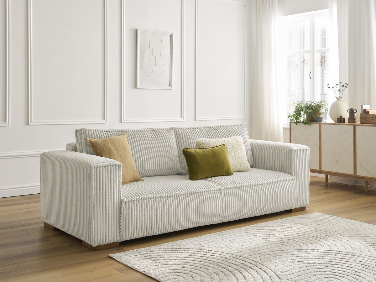 Bobochic Chelsea Sofa 3-Sitzer Breitcord weich Beige