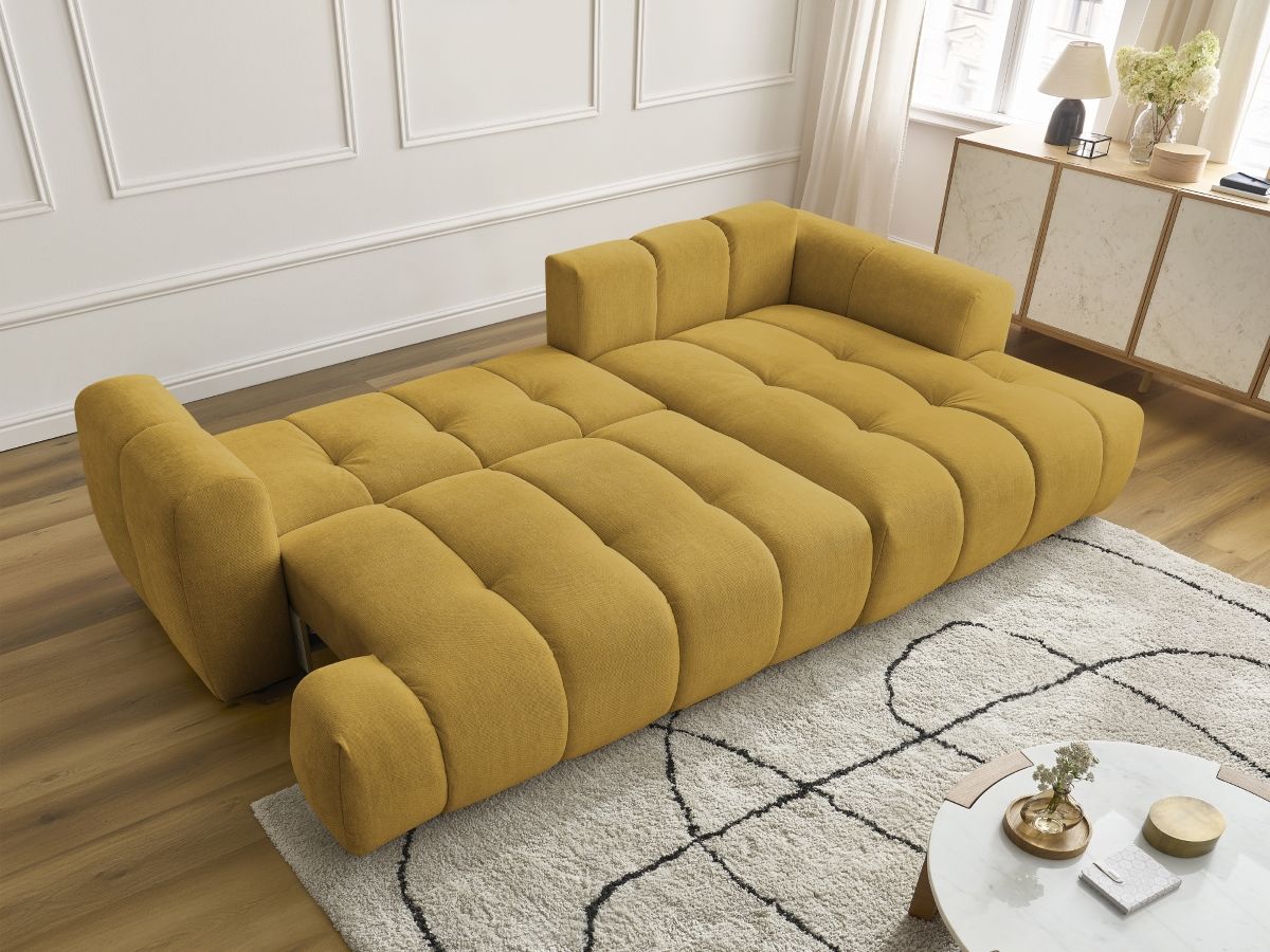 Bobochic Fuji Ecksofa mit Schlaffunktion und Bettkasten 292 × 160 cm Stoff Gelb Ecke rechts