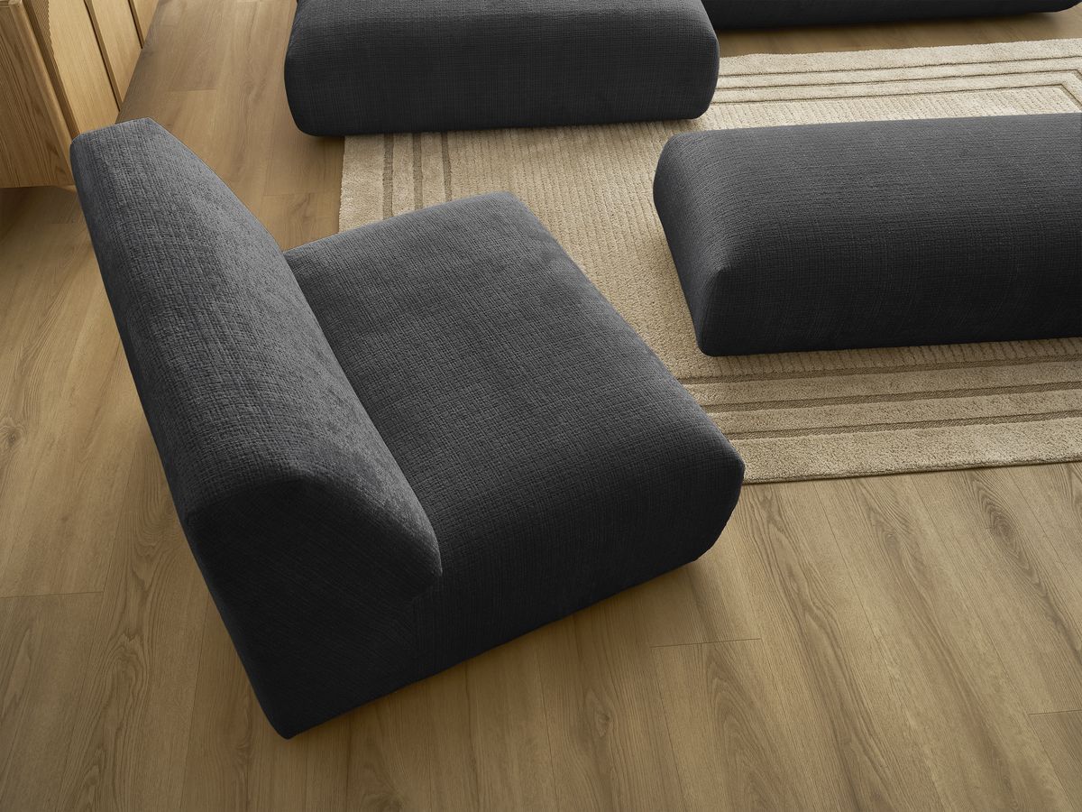Bobochic Sirius Ecksofa mit Pouf 405 × 170 cm Strukturstoff Schwarz Ecke links