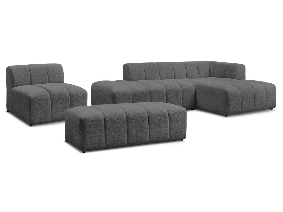 Bobochic Annecy Ecksofa mit Sofamodul und Pouf Bouclé-Stoff Dunkelgrau Ecke rechts