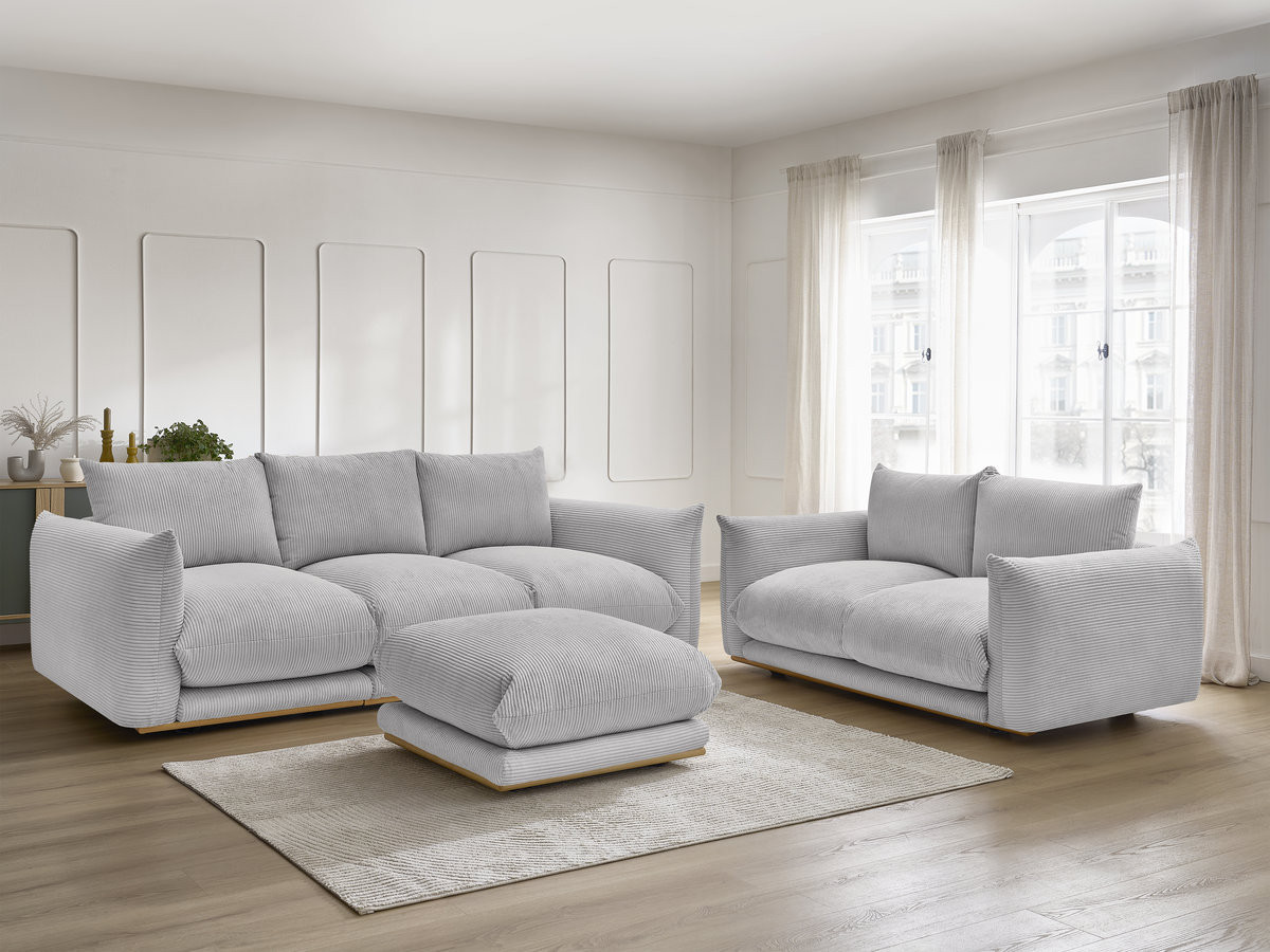 Bobochic Ernest Sofa 5-Sitzer mit Pouf Cordsamt Hellgrau