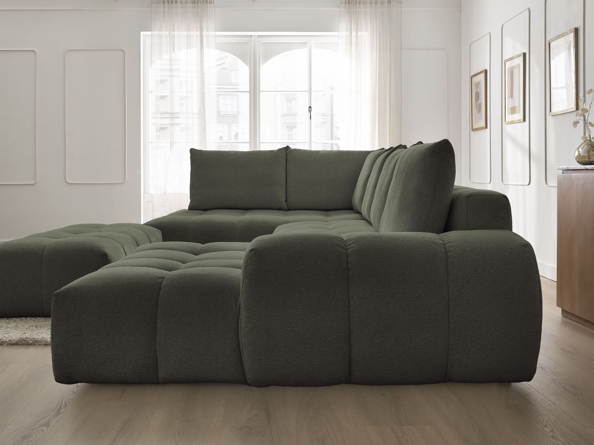 Bobochic Everest Wohnlandschaft mit Pouf, 6 Kissen Melange-Stoff Grün Ecke rechts