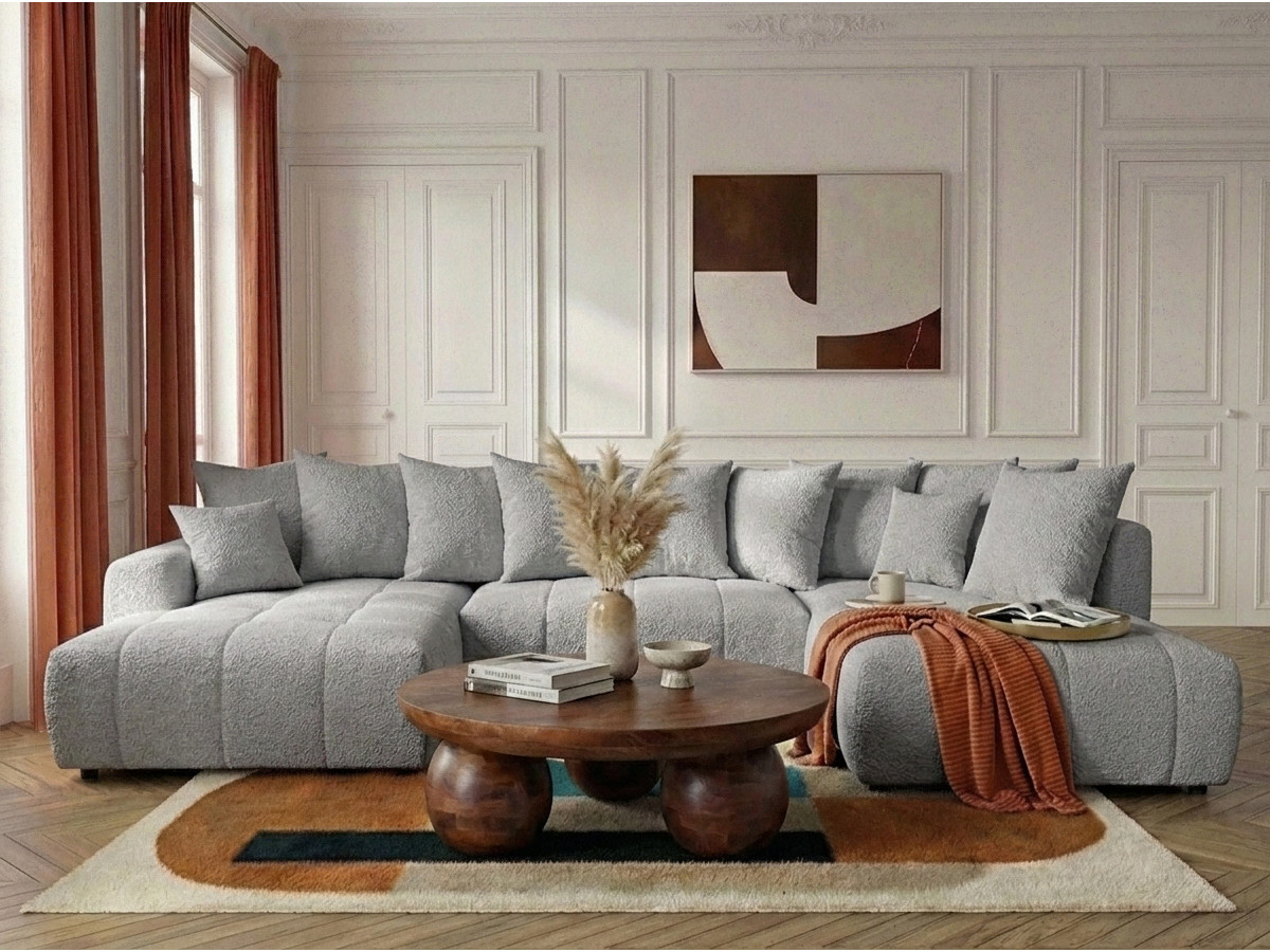 Bobochic Roxelane Wohnlandschaft Bouclé-Stoff Hellgrau Ecke links