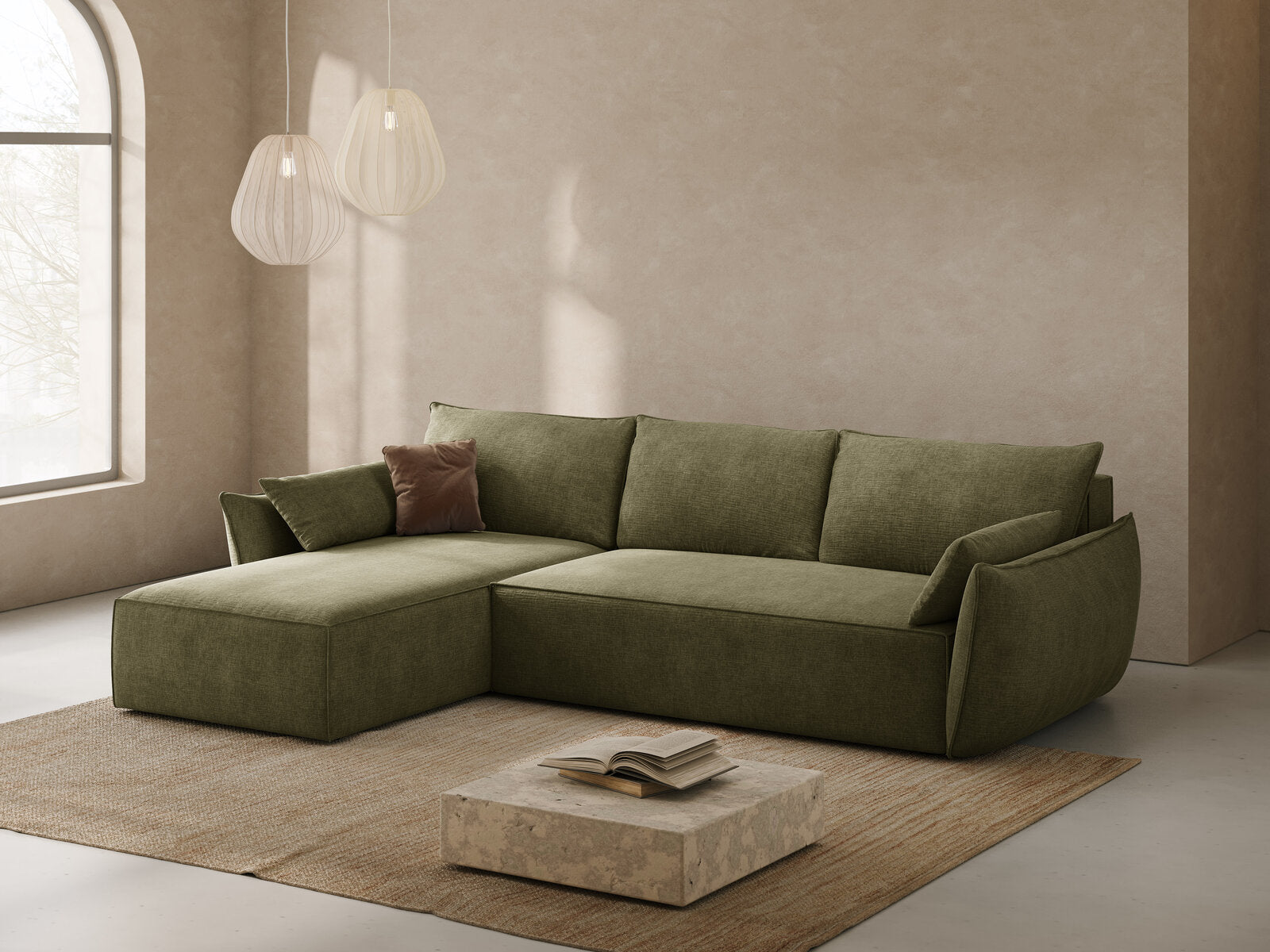 Micadoni Kaelle Ecksofa 4-Sitzer mit Schlaffunktion Links Chenille Over The Horizon Grün