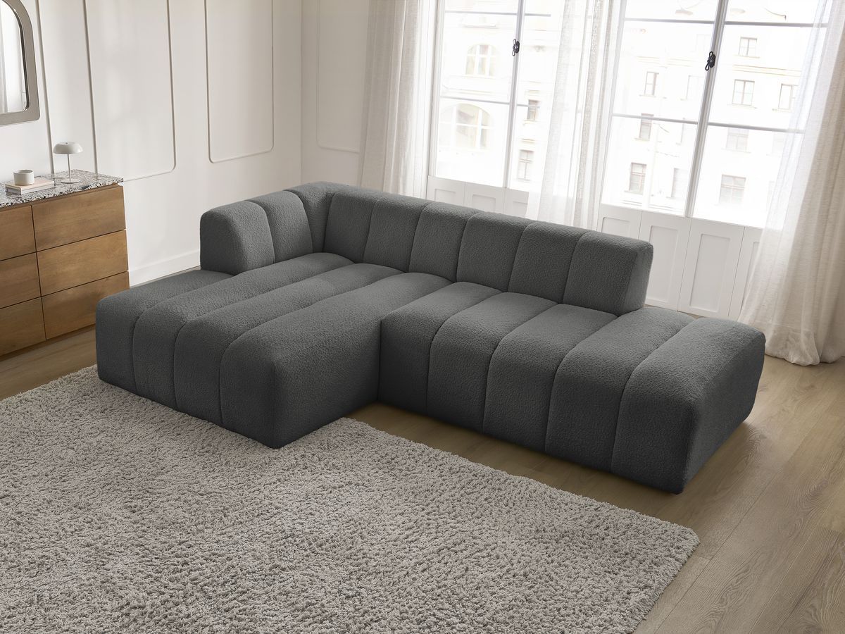Bobochic Annecy Ecksofa Bouclé-Stoff Dunkelgrau Ecke links