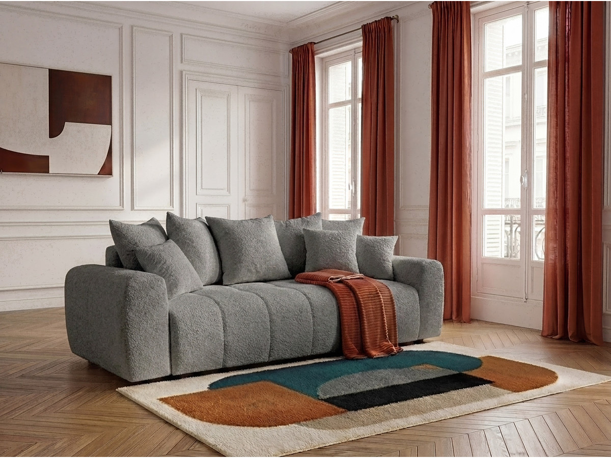 Bobochic Roxelane Schlafsofa 3-Sitzer mit Bettkasten Bouclé-Stoff Dunkelgrau