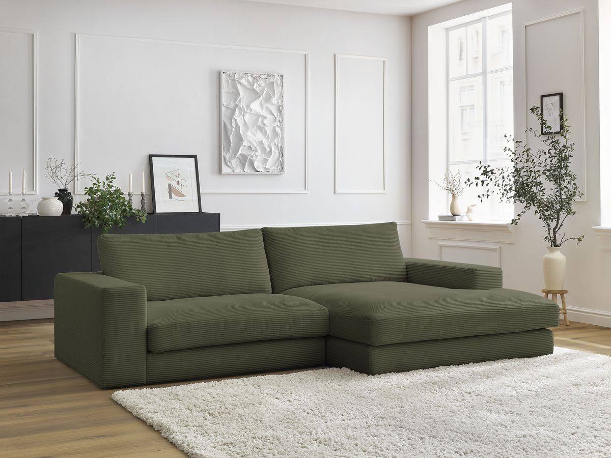 Bobochic Leonard Ecksofa 274 × 159 cm Cordsamt Hellgrün Ecke rechts