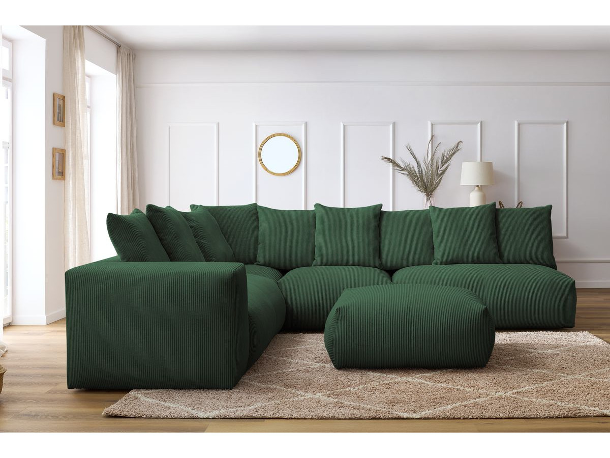 Bobochic Voltaire Ecksofa mit Pouf 322 × 268 cm Cordsamt Grün Ecke links
