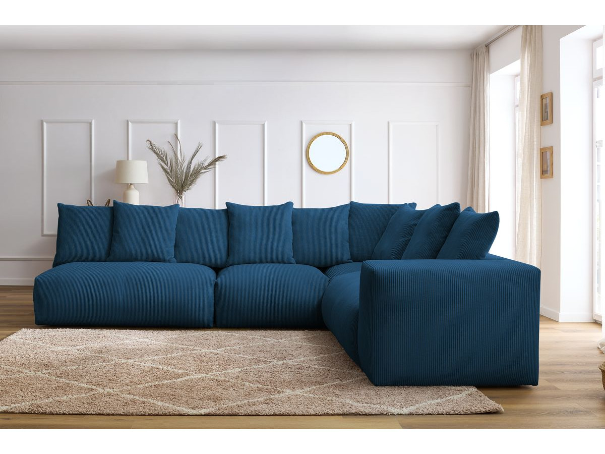 Bobochic Voltaire Ecksofa 322 × 268 cm Cordsamt Dunkelblau Ecke rechts
