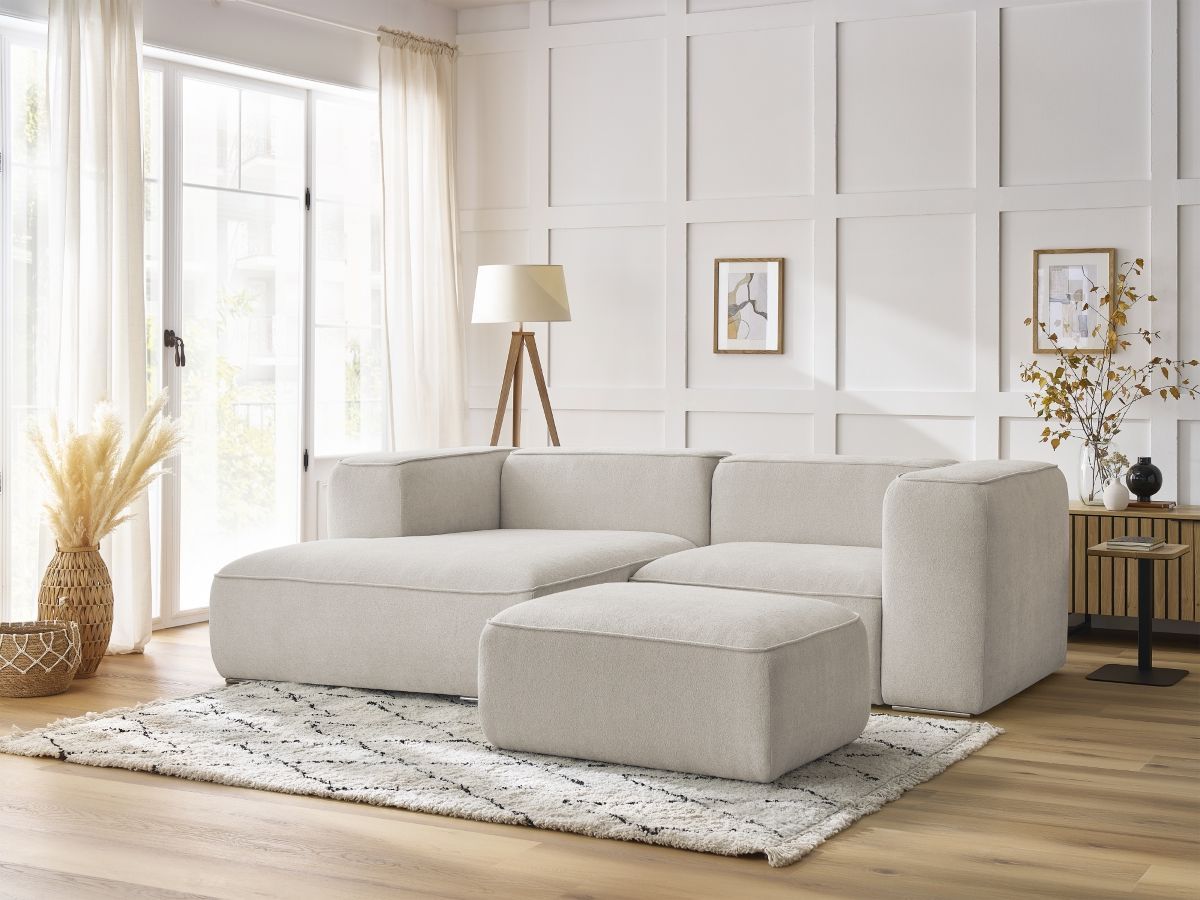 Bobochic Zephyr Ecksofa mit Pouf 260 × 165 cm Strukturstoff Beige Ecke links