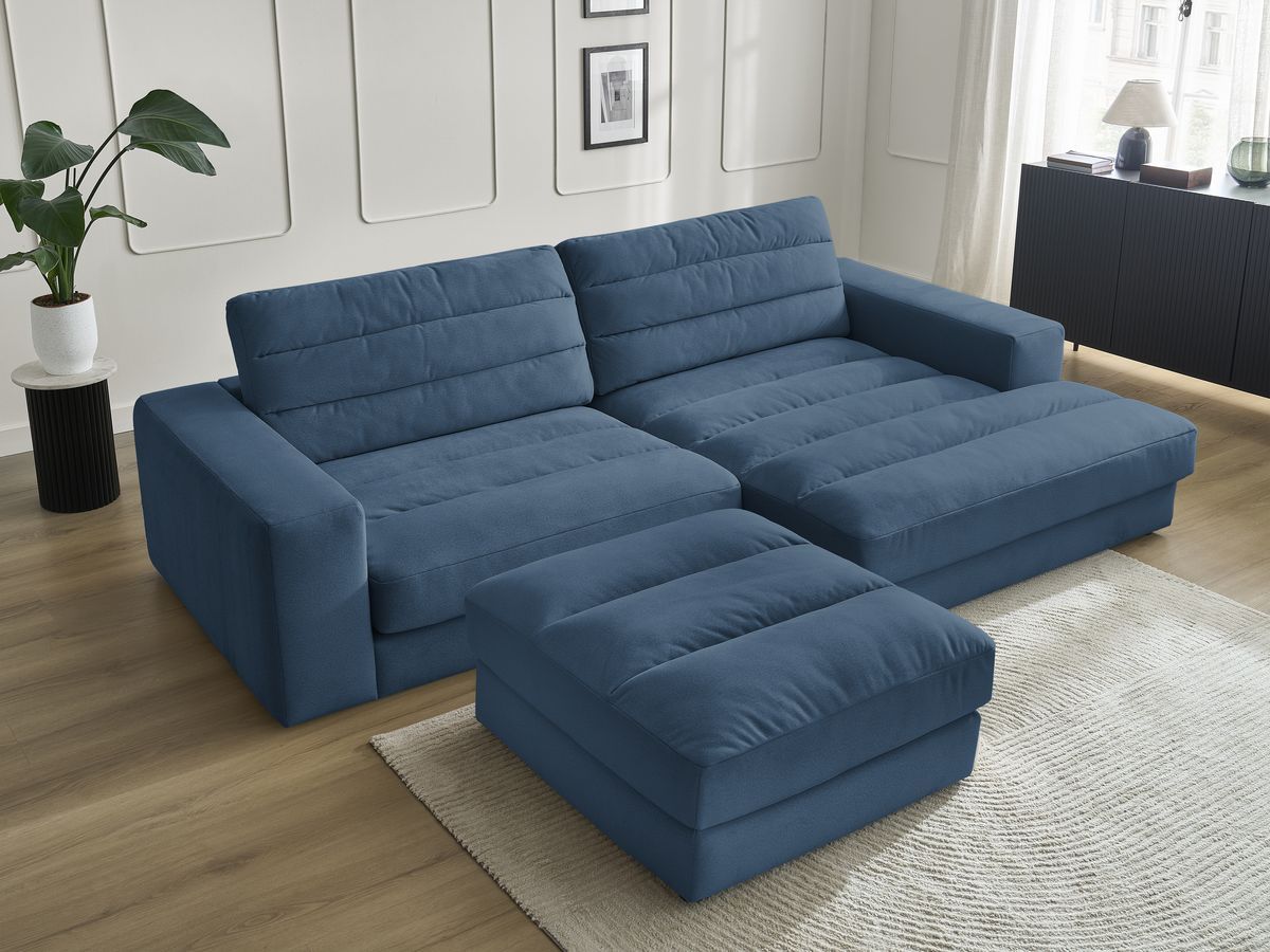 Bobochic Sierra Ecksofa mit Pouf Samt Dunkelblau Ecke rechts