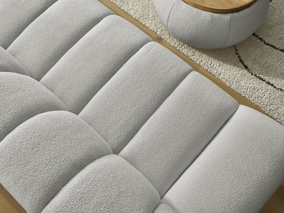 Bobochic Hayden Sofa 2-Sitzer mit Pouf Bouclé-Stoff Hellgrau