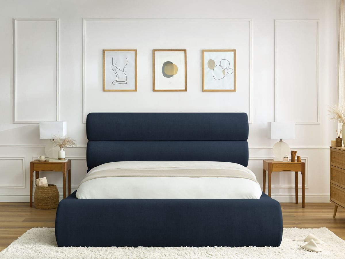 Bobochic Jagna Polsterbett mit Bettkasten Stoff Dunkelblau, Liegefläche 180 × 200 cm