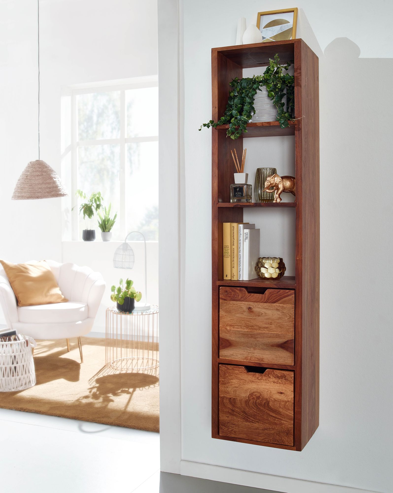 Wandregal Kvisker Massivholz Dunkelbraun 35 × 30 × 150 cm