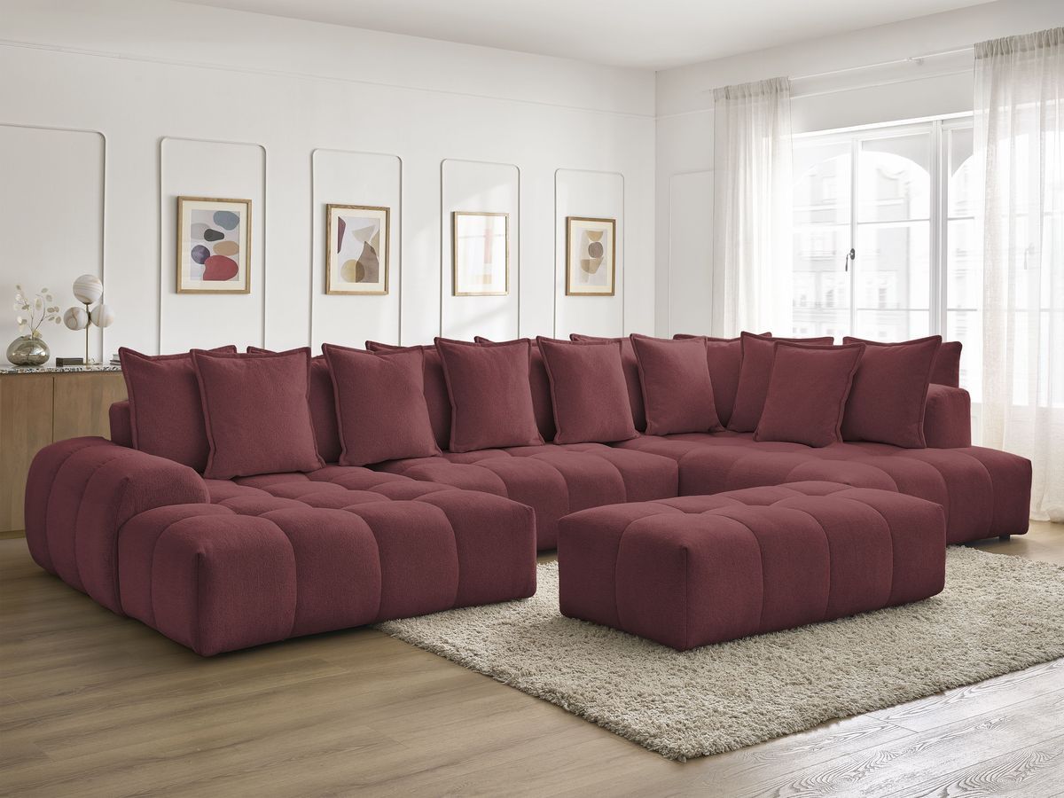 Bobochic Everest Wohnlandschaft mit Pouf, 14 Kissen Melange-Stoff Rot Ecke links