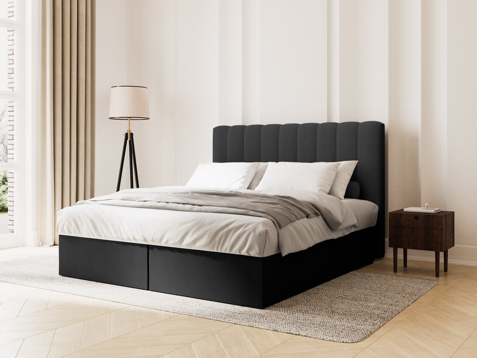 Micadoni Boxspringbett Kelp Strukturierter Stoff Anthrazit 140x200