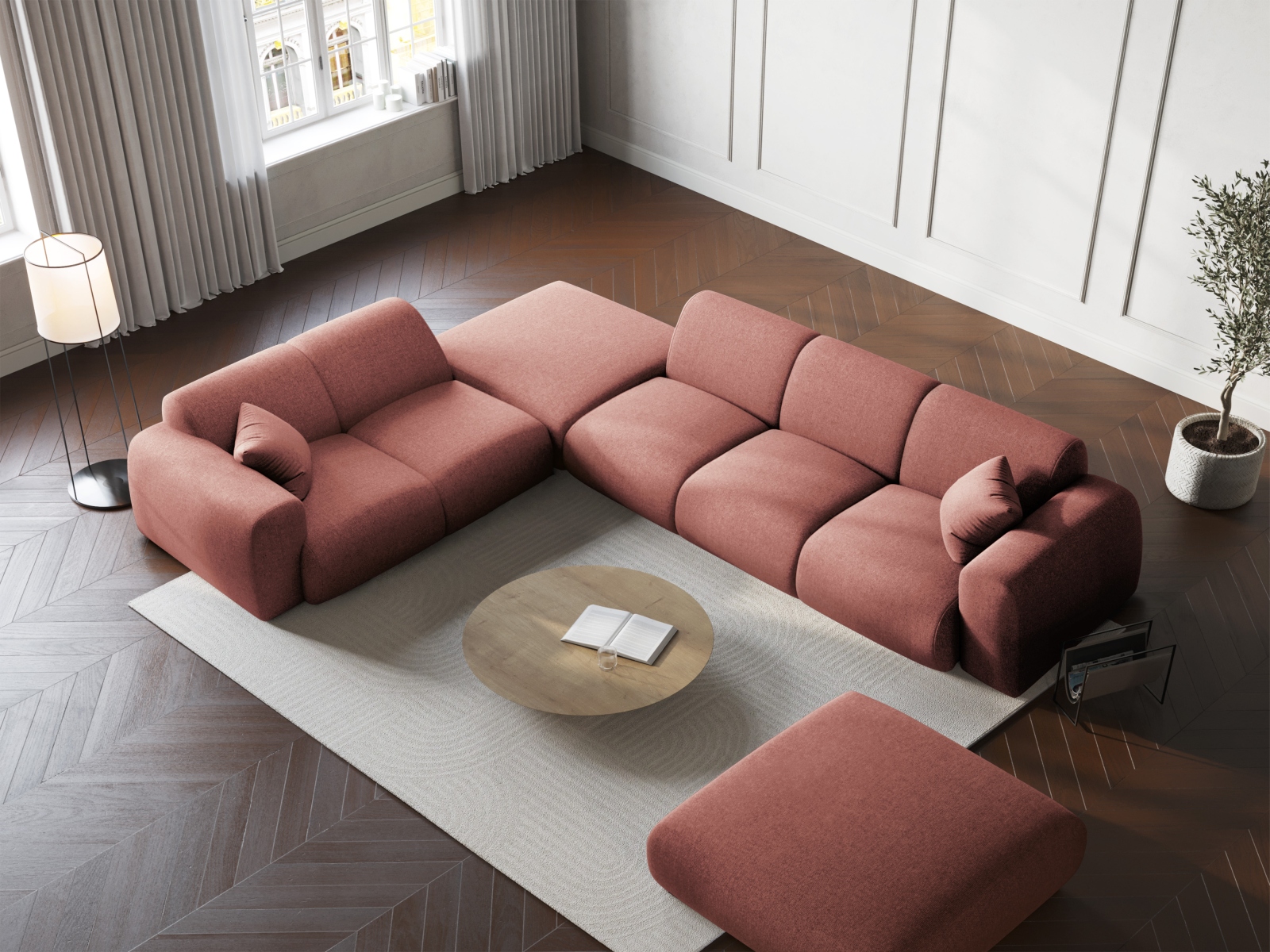 Cosmopolitan Design Ecksofa Nolio 4-Sitzer offen Chenille Haga Rosa Links