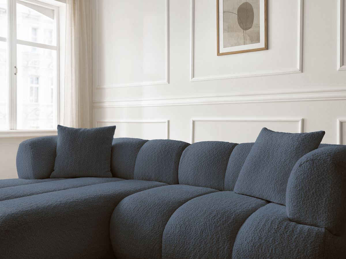 Bobochic Pamira Ecksofa Bouclé-Stoff Dunkelblau Ecke links