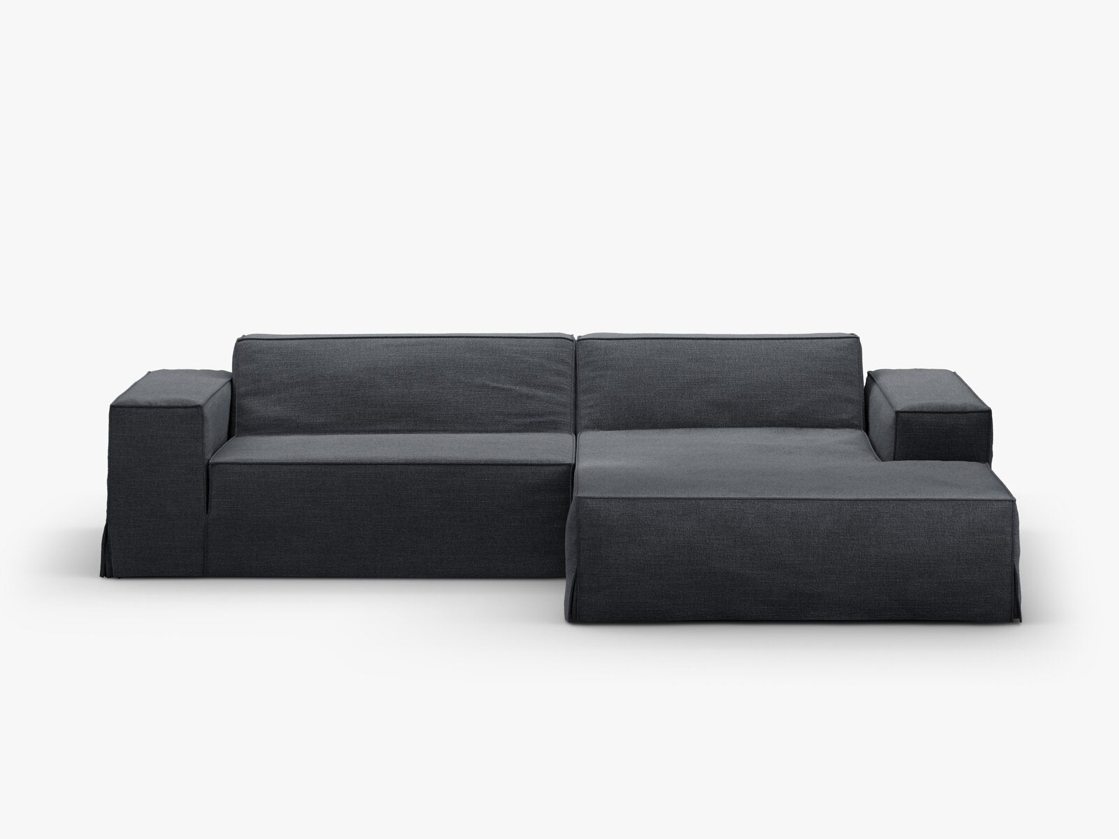 Micadoni Ersatzbezug Ecksofa Jodie 3-Sitzer Strukturierter Stoff Lins Grau und Blau Rechts