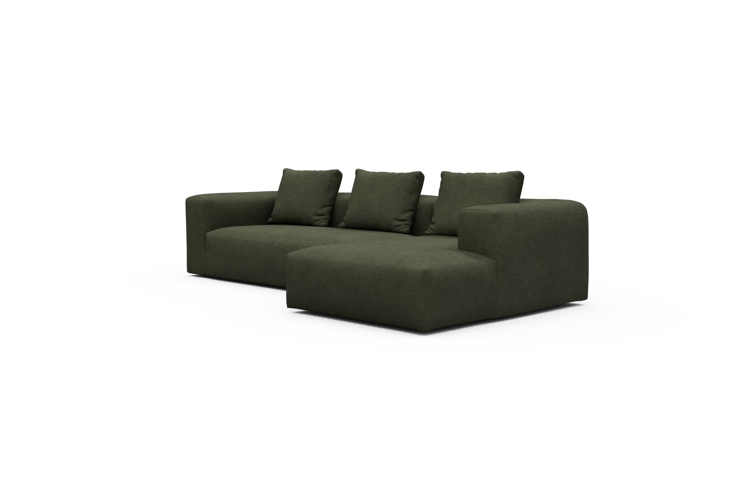 Ecksofa Fred Chaiselongue rechts mit 2,5-Sitzer Boucle-Forest-Green