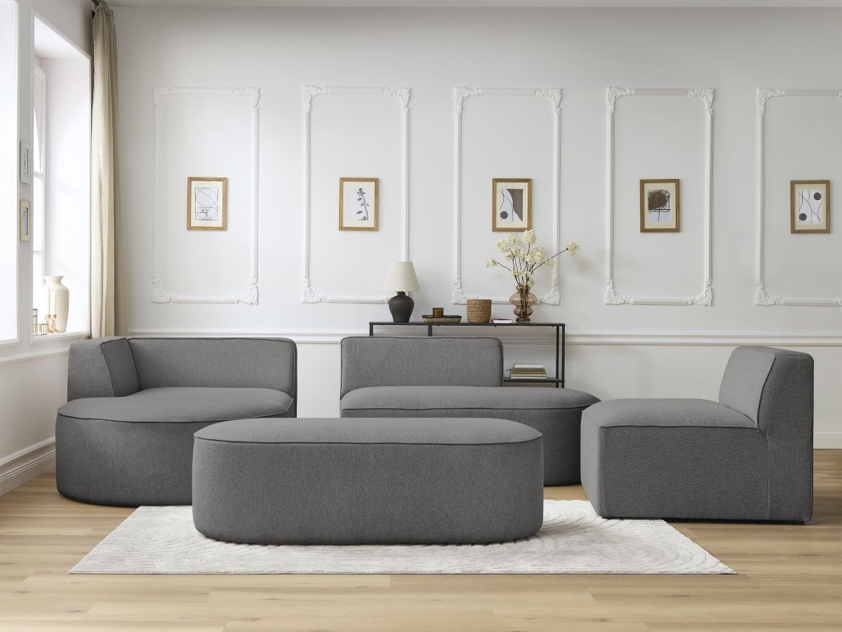 Bobochic Rousseau Ecksofa mit Sofamodul und Pouf Melange-Stoff Dunkelgrau Ecke links