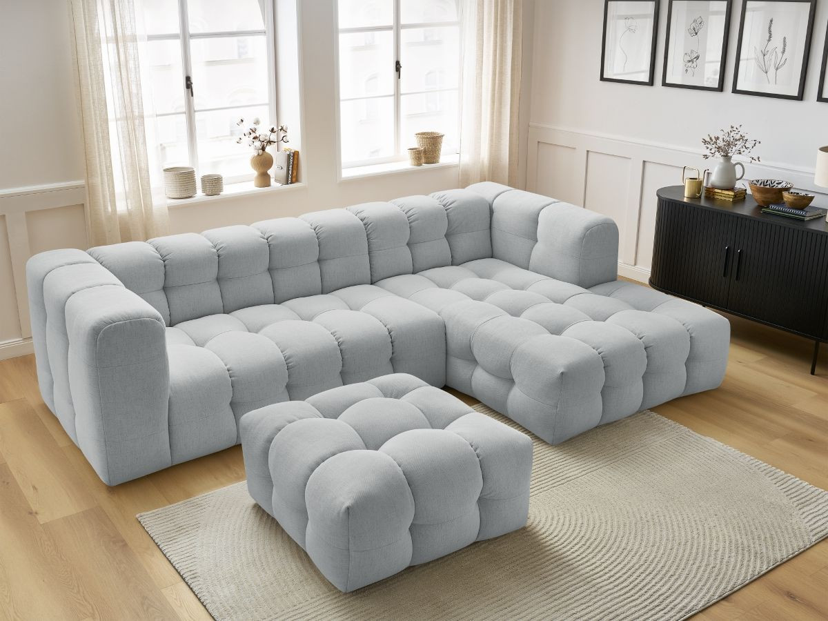 Bobochic Cloud Ecksofa mit Pouf 288 × 184 cm Stoff Hellgrau Ecke rechts