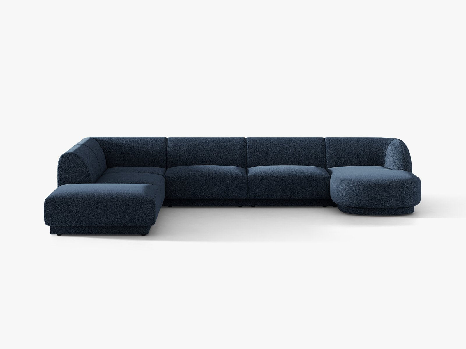 Micadoni Panorama-Ecksofa Miley 6-Sitzer Links Boucle Baloo Dunkelblau