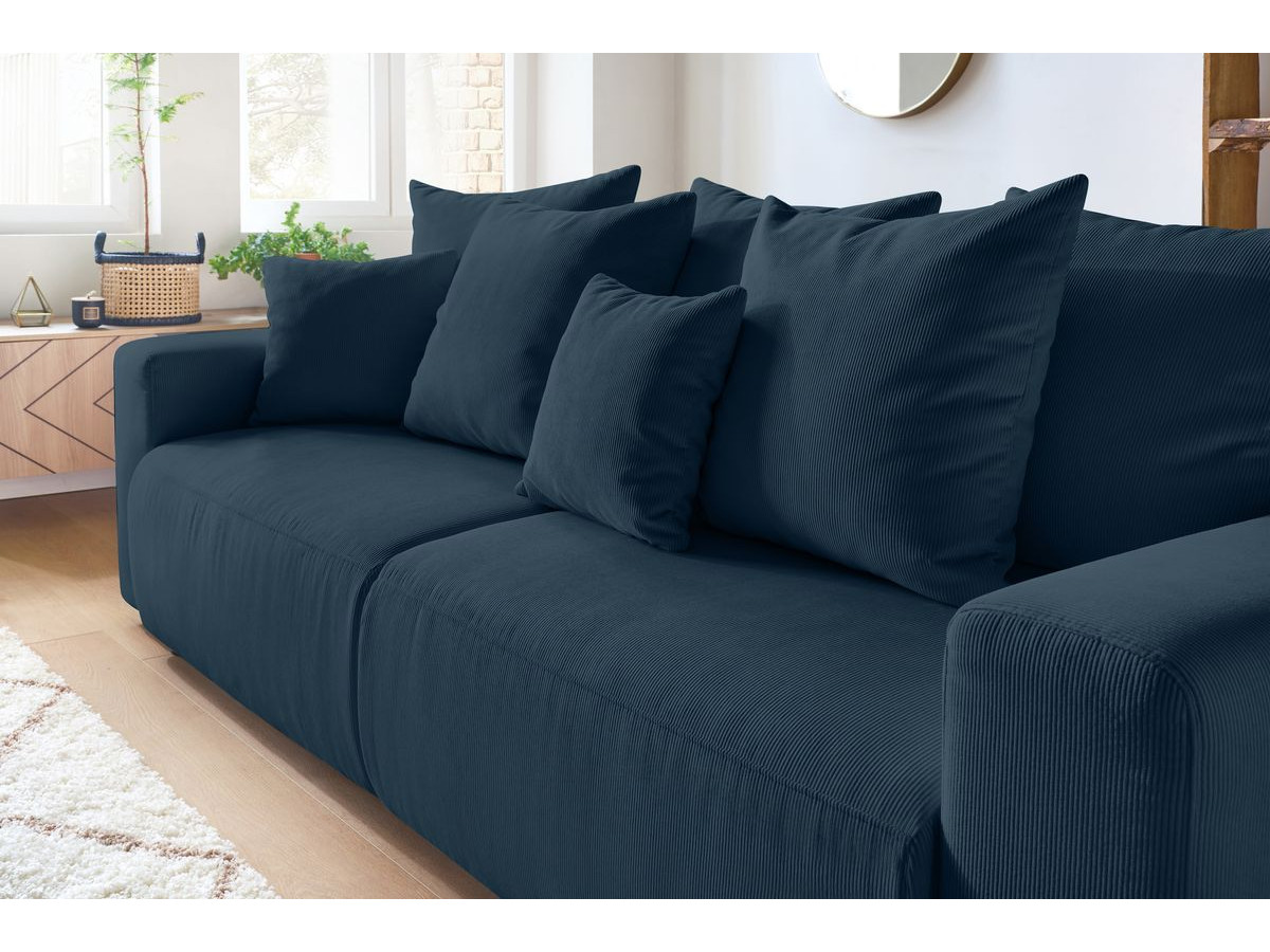 Bobochic Envy Schlafsofa 3-Sitzer mit Bettkasten und Pouf Cordsamt Dunkelblau
