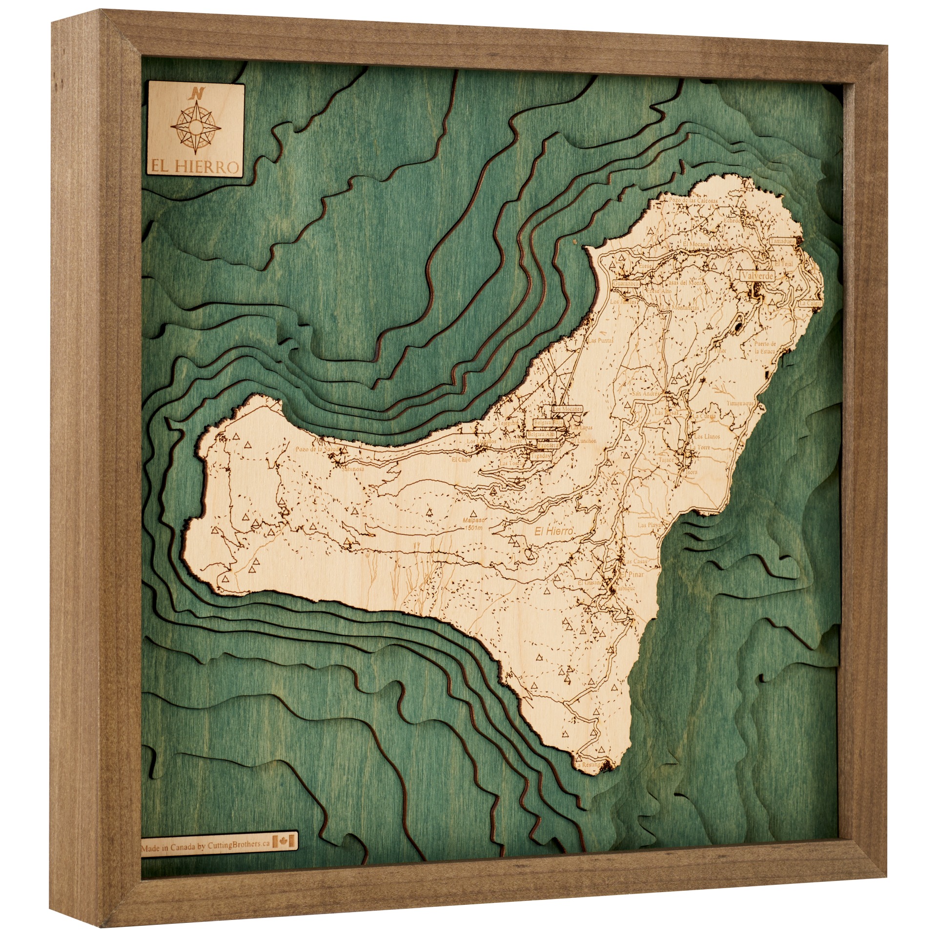 Cutting Brothers 3D Holz-Wandkarte El Hierro 35x35 cm