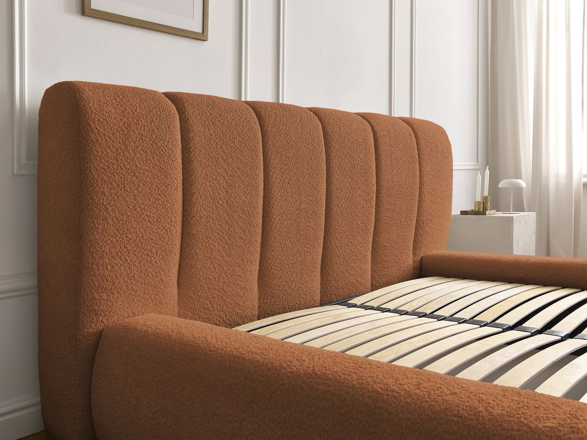 Bobochic Denali Polsterbett mit Bettkasten Bouclé-Stoff Orange, Liegefläche 140 × 190 cm